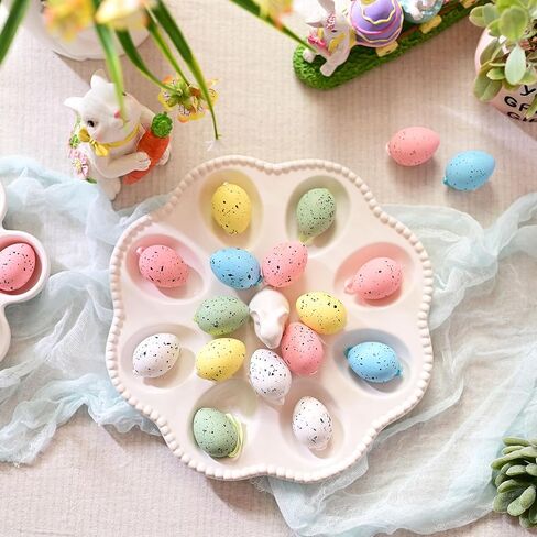 Valery Madelyn 18Pcs Easter Eggs Ornaments for Small Tree Decorations, 1.57" Pastel Pink Blue Plastic Easter Eggs Bulk, Shatterproof Decorative Hanging Egg Decorations Spring Party Decor in Saudi Arabia