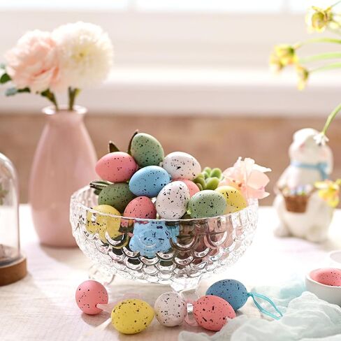 Valery Madelyn 18Pcs Easter Eggs Ornaments for Small Tree Decorations, 1.57" Pastel Pink Blue Plastic Easter Eggs Bulk, Shatterproof Decorative Hanging Egg Decorations Spring Party Decor in Saudi Arabia