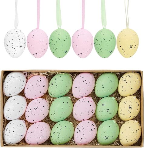 Valery Madelyn 18Pcs Easter Eggs Ornaments for Small Tree Decorations, 1.57" Pastel Pink Blue Plastic Easter Eggs Bulk, Shatterproof Decorative Hanging Egg Decorations Spring Party Decor in Saudi Arabia