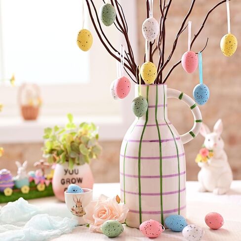 Valery Madelyn 18Pcs Easter Eggs Ornaments for Small Tree Decorations, 1.57" Pastel Pink Blue Plastic Easter Eggs Bulk, Shatterproof Decorative Hanging Egg Decorations Spring Party Decor in Saudi Arabia
