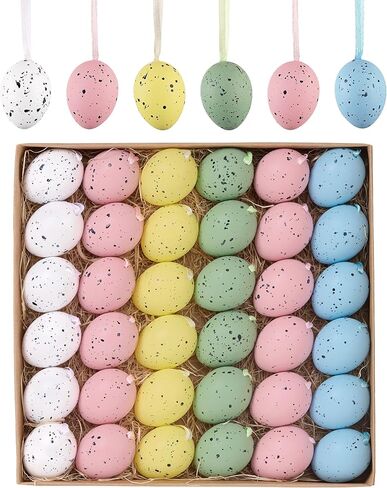 Valery Madelyn 18Pcs Easter Eggs Ornaments for Small Tree Decorations, 1.57" Pastel Pink Blue Plastic Easter Eggs Bulk, Shatterproof Decorative Hanging Egg Decorations Spring Party Decor in Saudi Arabia