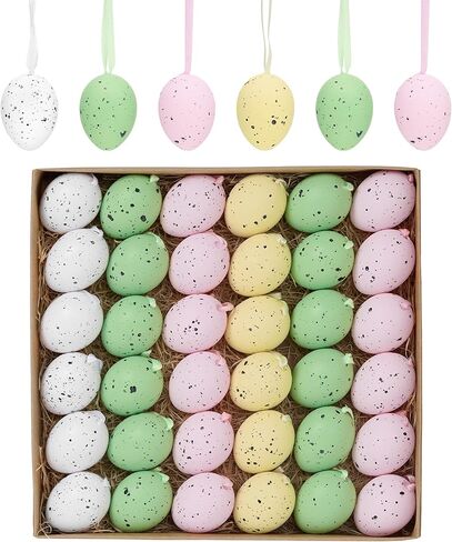 Valery Madelyn 18Pcs Easter Eggs Ornaments for Small Tree Decorations, 1.57" Pastel Pink Blue Plastic Easter Eggs Bulk, Shatterproof Decorative Hanging Egg Decorations Spring Party Decor in Saudi Arabia