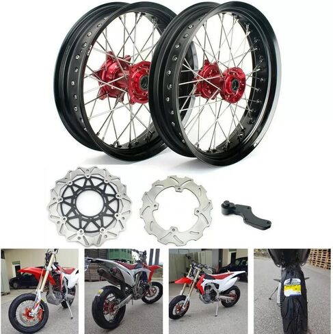 TOFR 17 "عجلات Super Moto الحافات محاور الدوارات مجموعة لهوندا CRF250R CRF450R CR125 CR250 2002-2013، CRF250X CRF450X 2002-2019 المتحدث تحمل فواصل المحور in Saudi Arabia