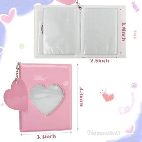 Framendino, 3 Pack 3 Inch Kpop Photo Card Holder Book Mini Photo Album Love Heart Hollow Card Binder Pendant 32 Pockets for Collecting in Saudi Arabia