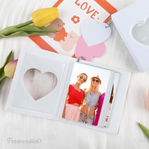 Framendino, 3 Pack 3 Inch Kpop Photo Card Holder Book Mini Photo Album Love Heart Hollow Card Binder Pendant 32 Pockets for Collecting in Saudi Arabia