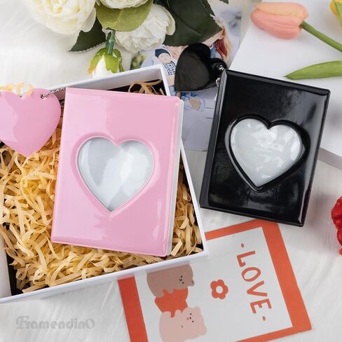 Framendino, 3 Pack 3 Inch Kpop Photo Card Holder Book Mini Photo Album Love Heart Hollow Card Binder Pendant 32 Pockets for Collecting in Saudi Arabia