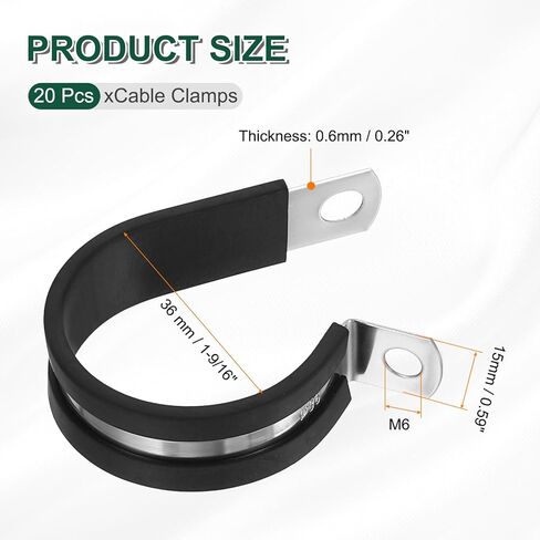 HARFINGTON 20pcs Stainless Steel Cable Clamp 1-9/16" (36mm) Rubber Cushioned Conduit Clamp Wire Holder Strap Clip for Automotive Industrial Marine Household Installation Pipe Wire in Kuwait