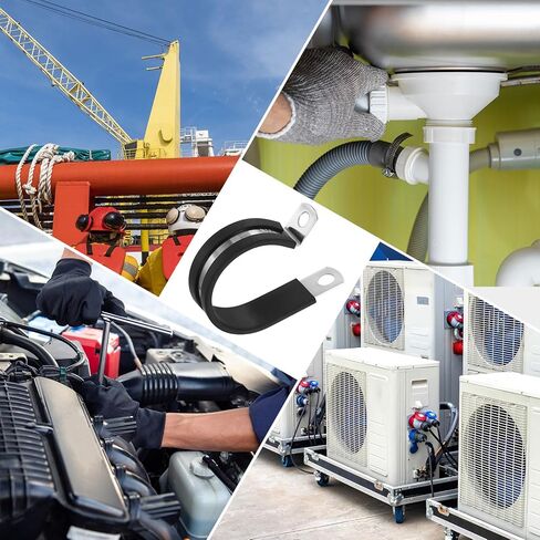 HARFINGTON 20pcs Stainless Steel Cable Clamp 1-9/16" (36mm) Rubber Cushioned Conduit Clamp Wire Holder Strap Clip for Automotive Industrial Marine Household Installation Pipe Wire in Kuwait