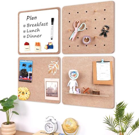 4 Pack Felt Bulletin Board Kit, 24" Self-Adhesive Fabric Wall Panels with Acrylic Shelf, Pegs & Pins - Felt Board Tiles for Memo, Display & Wall Organizer in Kuwait