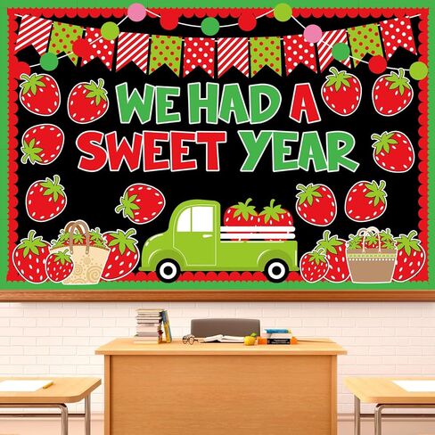 Back to School Strawberry Bulletin Board Decoration Set Summer Berry Truck Classroom Decor We Had a Sweet Year Cutouts with Glue Points for School Fruit Party Chalkboard Decor, 80Pcs in Saudi Arabia