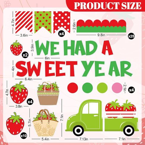 Back to School Strawberry Bulletin Board Decoration Set Summer Berry Truck Classroom Decor We Had a Sweet Year Cutouts with Glue Points for School Fruit Party Chalkboard Decor, 80Pcs in Saudi Arabia