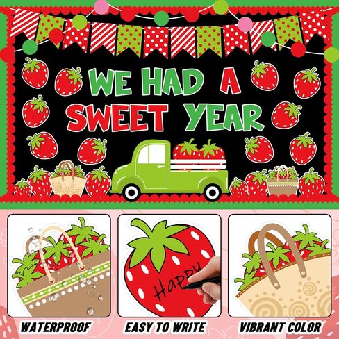 Back to School Strawberry Bulletin Board Decoration Set Summer Berry Truck Classroom Decor We Had a Sweet Year Cutouts with Glue Points for School Fruit Party Chalkboard Decor, 80Pcs in Saudi Arabia
