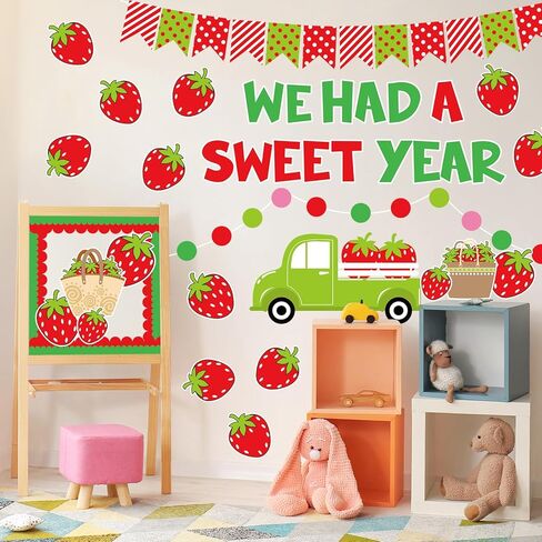 Back to School Strawberry Bulletin Board Decoration Set Summer Berry Truck Classroom Decor We Had a Sweet Year Cutouts with Glue Points for School Fruit Party Chalkboard Decor, 80Pcs in Saudi Arabia