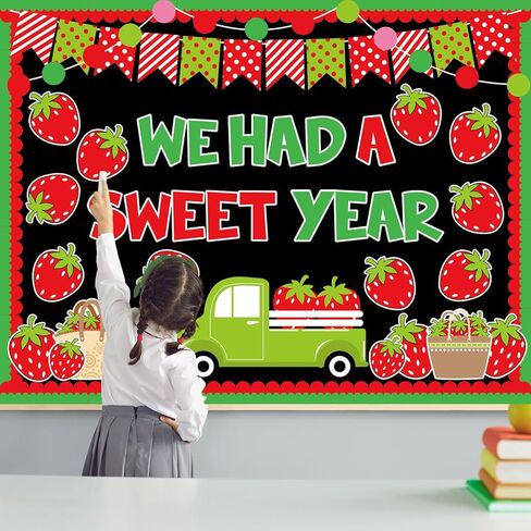 Back to School Strawberry Bulletin Board Decoration Set Summer Berry Truck Classroom Decor We Had a Sweet Year Cutouts with Glue Points for School Fruit Party Chalkboard Decor, 80Pcs in Saudi Arabia