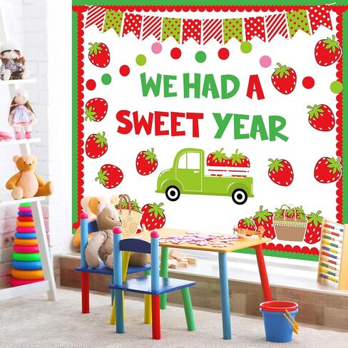 Back to School Strawberry Bulletin Board Decoration Set Summer Berry Truck Classroom Decor We Had a Sweet Year Cutouts with Glue Points for School Fruit Party Chalkboard Decor, 80Pcs in Saudi Arabia