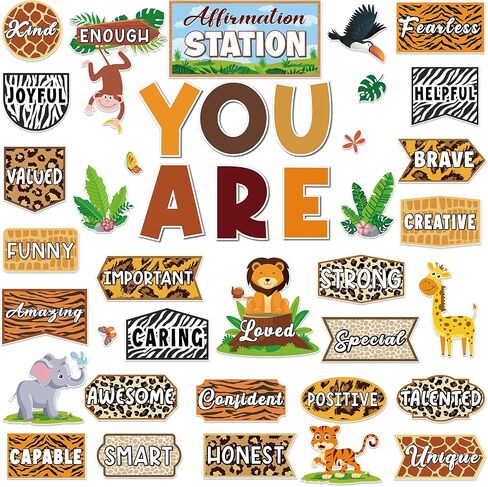 Spring Jungle Motivational Bulletin Board Set Jungle Animals Affirmation Station Posters Growth Mindset Classroom Mirror Decor Leaves Cutouts Positive Affirmations for Teacher Door Wall in Kuwait