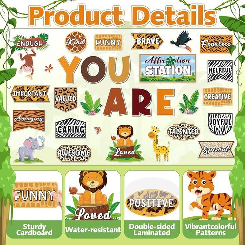 Spring Jungle Motivational Bulletin Board Set Jungle Animals Affirmation Station Posters Growth Mindset Classroom Mirror Decor Leaves Cutouts Positive Affirmations for Teacher Door Wall in Kuwait