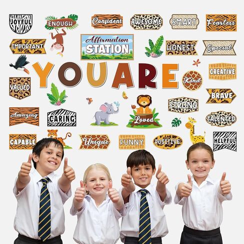 Spring Jungle Motivational Bulletin Board Set Jungle Animals Affirmation Station Posters Growth Mindset Classroom Mirror Decor Leaves Cutouts Positive Affirmations for Teacher Door Wall in Kuwait