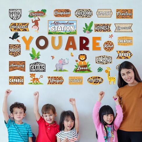 Spring Jungle Motivational Bulletin Board Set Jungle Animals Affirmation Station Posters Growth Mindset Classroom Mirror Decor Leaves Cutouts Positive Affirmations for Teacher Door Wall in Kuwait