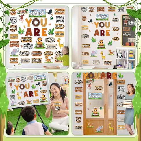 Spring Jungle Motivational Bulletin Board Set Jungle Animals Affirmation Station Posters Growth Mindset Classroom Mirror Decor Leaves Cutouts Positive Affirmations for Teacher Door Wall in Kuwait