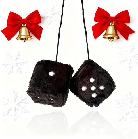 نرد قطيفة غامض لمرآة السيارة، زوج 3 بوصة من النرد الوردي القديم مع نقاط بيضاء، ديكور داخلي للسيارة معلق (وردي) in Kuwait