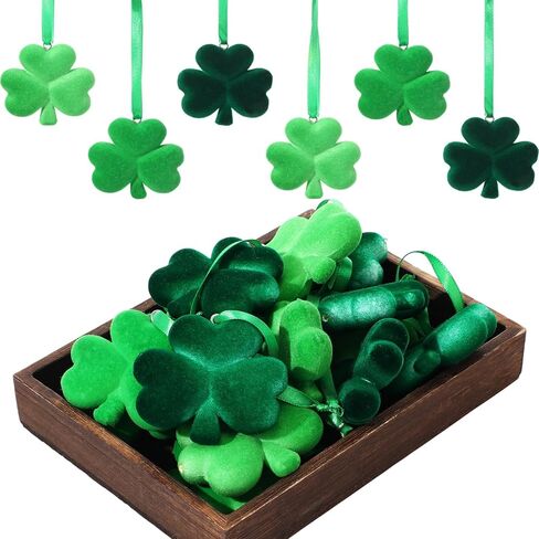 Gerrii 24 Pack St Patrick's Day Shamrock Ornaments for Tree 2.56 Inch Velvet Clover Decorations Lucky Green Irish Trefoil Hanging Bauble for Saint Patricks Day Table Shelf Decor in Saudi Arabia