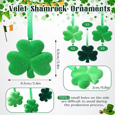 Gerrii 24 Pack St Patrick's Day Shamrock Ornaments for Tree 2.56 Inch Velvet Clover Decorations Lucky Green Irish Trefoil Hanging Bauble for Saint Patricks Day Table Shelf Decor in Saudi Arabia
