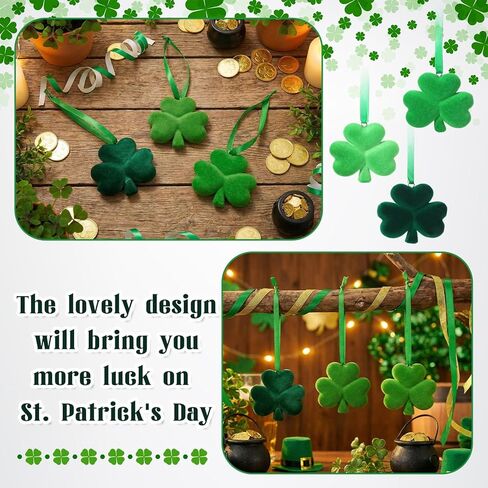 Gerrii 24 Pack St Patrick's Day Shamrock Ornaments for Tree 2.56 Inch Velvet Clover Decorations Lucky Green Irish Trefoil Hanging Bauble for Saint Patricks Day Table Shelf Decor in Saudi Arabia