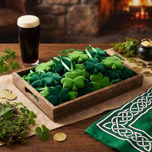 Gerrii 24 Pack St Patrick's Day Shamrock Ornaments for Tree 2.56 Inch Velvet Clover Decorations Lucky Green Irish Trefoil Hanging Bauble for Saint Patricks Day Table Shelf Decor in Saudi Arabia