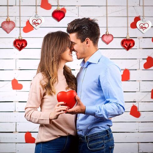 45Pcs Valentine's Day Heart Shaped Ornaments, Heart Shaped Baubles Red Pink Glitter White Silver Hanging Decorations for Valentine's Day Christmas Wedding Anniversary(9 Styles) in Saudi Arabia