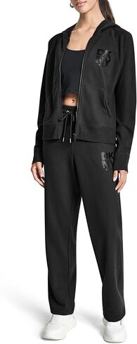 DKNY Women's Stacked Satin Full Zip Logo Hoodie with Pockets in Saudi Arabia