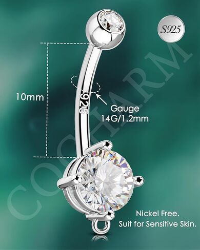 COCHARM 925 Sterling SIlver Belly Button Rings 14G 10MM Navel Rings for Women Surgical Steel Belly Button Piercing Jewelry in Saudi Arabia