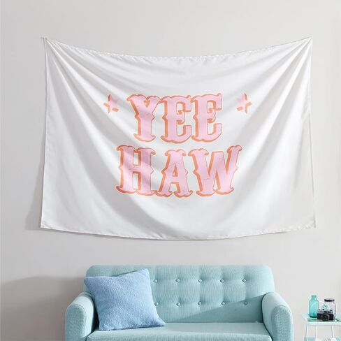 نمط الحياة الحضرية Yeehaw نسيج الجدار الغربي - ملصق قماش معلق كبير مقاس 60 بوصة × 80 بوصة - تصميم ممتع لموضوع رعاة البقر لغرفة النوم، أو غرفة النوم، أو ديكور غرفة اللعب in Kuwait