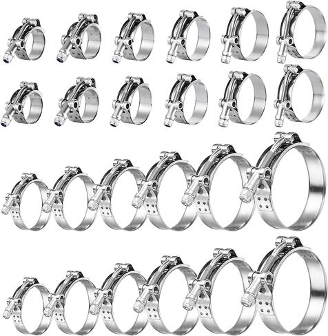 24 Pack 12 Size T-Bolt Hose Clamps, Stainless Steel_304 Working Range 28mm-116mm for 0.75" -4'' Hose ID, Turbo Intake Intercooler Clamp for Automotive in Kuwait