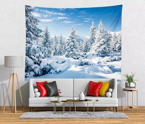 Loccor Winter Tapestry Winter Mountain Tapestry White Pine Trees Scene Wall Hanging Nature Landscape Tapestries New Year Christmas Wall Art Home Decor for Bedroom Living Room Dorm 60x50 Inches in Saudi Arabia