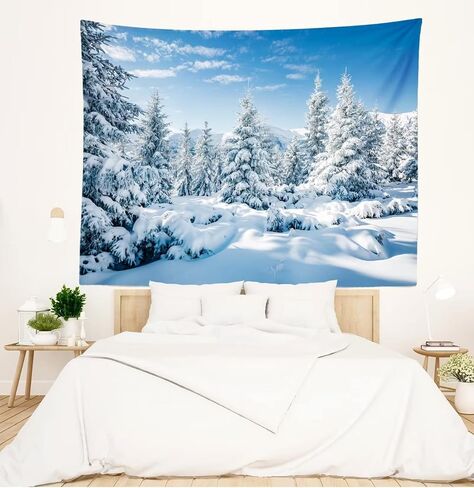 Loccor Winter Tapestry Winter Mountain Tapestry White Pine Trees Scene Wall Hanging Nature Landscape Tapestries New Year Christmas Wall Art Home Decor for Bedroom Living Room Dorm 60x50 Inches in Saudi Arabia