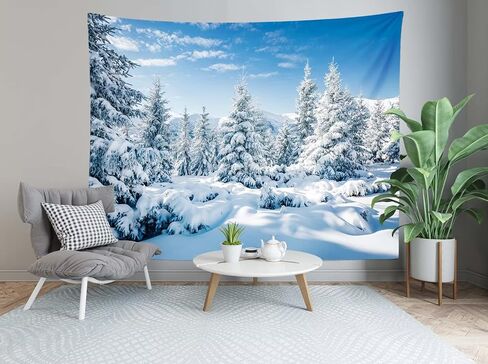 Loccor Winter Tapestry Winter Mountain Tapestry White Pine Trees Scene Wall Hanging Nature Landscape Tapestries New Year Christmas Wall Art Home Decor for Bedroom Living Room Dorm 60x50 Inches in Saudi Arabia
