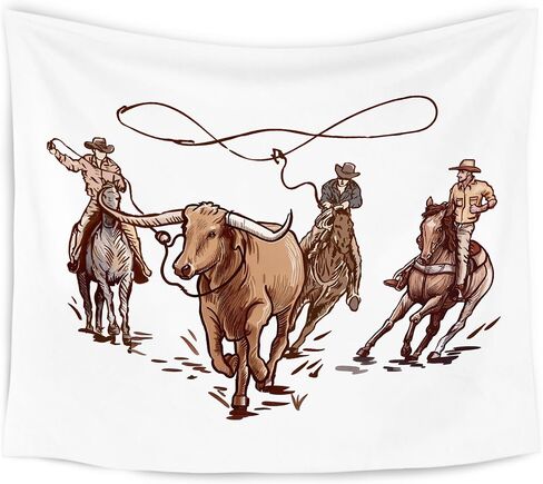 WARDOS Western Cowboy Tapestry, Country Rodeo Cowboy Lasso Bull Tapestry Wall Hanging, Vintage Farmhouse Wild Western Wall Blanket Decor for Home Living Room Boys Bedroom, 50x60 Inch in Kuwait