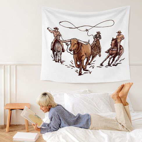 WARDOS Western Cowboy Tapestry, Country Rodeo Cowboy Lasso Bull Tapestry Wall Hanging, Vintage Farmhouse Wild Western Wall Blanket Decor for Home Living Room Boys Bedroom, 50x60 Inch in Kuwait