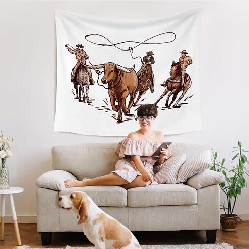 WARDOS Western Cowboy Tapestry, Country Rodeo Cowboy Lasso Bull Tapestry Wall Hanging, Vintage Farmhouse Wild Western Wall Blanket Decor for Home Living Room Boys Bedroom, 50x60 Inch in Kuwait