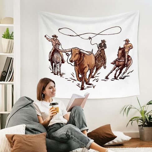 WARDOS Western Cowboy Tapestry, Country Rodeo Cowboy Lasso Bull Tapestry Wall Hanging, Vintage Farmhouse Wild Western Wall Blanket Decor for Home Living Room Boys Bedroom, 50x60 Inch in Kuwait