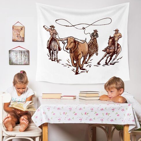 WARDOS Western Cowboy Tapestry, Country Rodeo Cowboy Lasso Bull Tapestry Wall Hanging, Vintage Farmhouse Wild Western Wall Blanket Decor for Home Living Room Boys Bedroom, 50x60 Inch in Kuwait