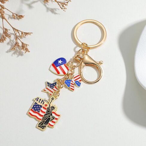 4th of July Independence Day Statue of Liberty American Flag Keychains for Women Men Car Key Ring Bag Purse Accessories in Kuwait