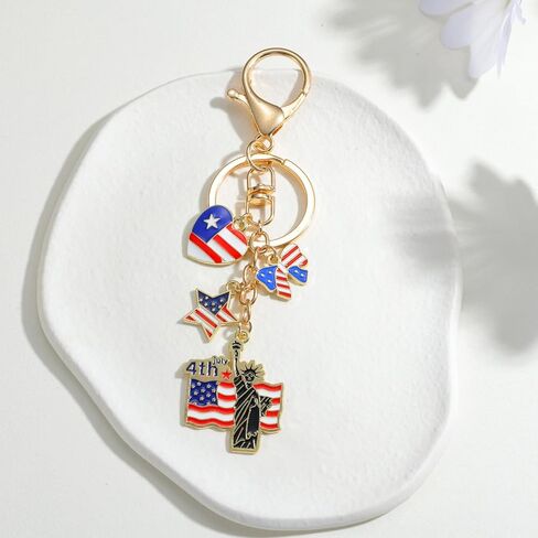 4th of July Independence Day Statue of Liberty American Flag Keychains for Women Men Car Key Ring Bag Purse Accessories in Kuwait