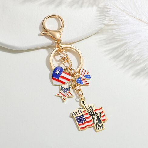 4th of July Independence Day Statue of Liberty American Flag Keychains for Women Men Car Key Ring Bag Purse Accessories in Kuwait