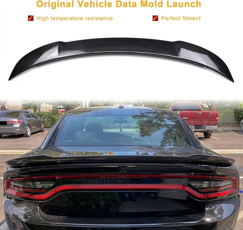 KHK Spoiler Compatible with Dodge Charger RT SXT SRT Hellcat 2011-2022 RT SXT SRT SCAT Pack Pursuit Daytona Enforcer GT Sedan, 4 Door Models Rear Spoiler, Carbon Fiber Pattern ABS Material Rear Wing in Kuwait