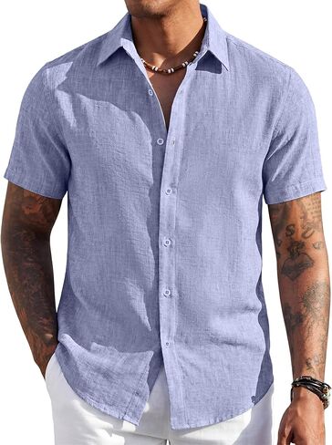 COOFANDY Men's Short Sleeve Button Down Shirt Casual Summer Beach Wedding Vacation Shirts in Saudi Arabia