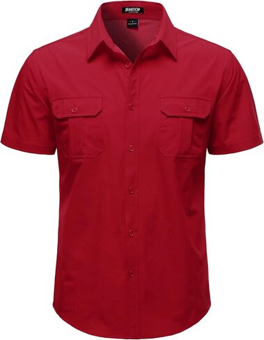 JEMITOP Mens 4-Way Stretch Lightweight Outdoor Shirt Meshed Back-Vent Short Sleeve Button Down Shirts with Pockets in Kuwait