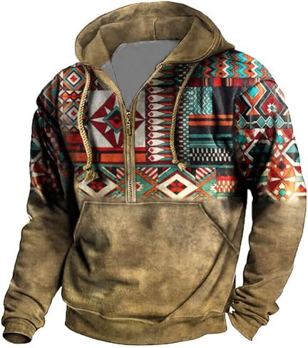 هوديس أزتيك غربي للرجال بطباعة عرقية وبلوزات نصف سحاب in Kuwait