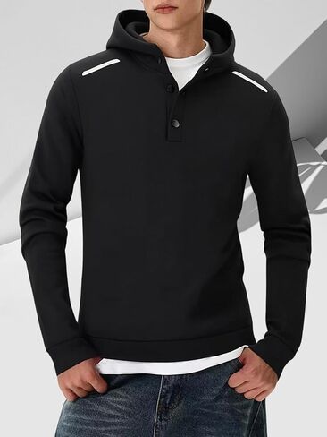 Solid Color Men's Hooded Sweatshirt Reflective Strip, Simple and Versatile(s,Black) in Saudi Arabia